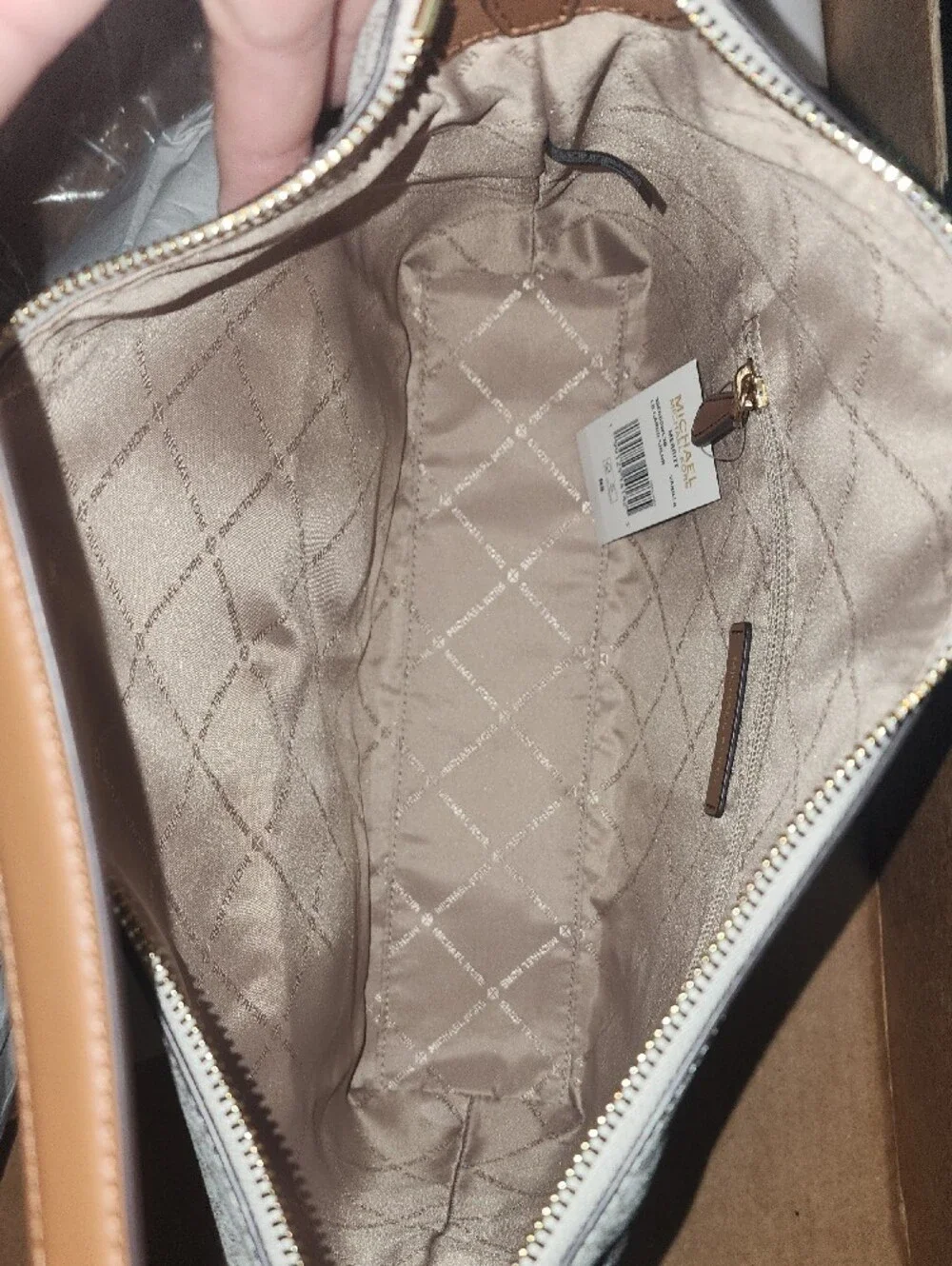 Michael Kors Cream MK Logo Shoulder Bag with Tan Trim